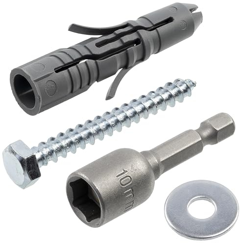 AERZETIX - Kit de 50 chevilles Ø10x50 mm en nylon + 50 vis tirefond Ø6x50 mm + 50 rondelles larges pour boulon M6 + 1 douille embout de vissage à 6 pans creux 1/4 SW10