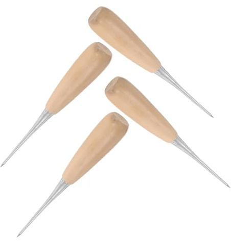 PLAFOPE Set 4 Pezzi Punteruoli Manico in Legno a Forma di Zucca Utensile per Punzonatura Fai da Te di Pelle Tessuti e Carta Strumento Artigianale per Cucito e Rilegatura Portatile