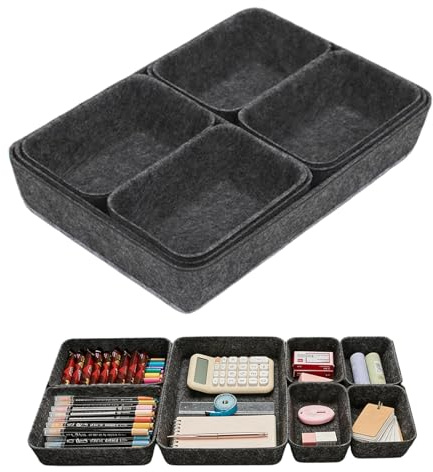 7 Stück Schubladen Organizer Filz, Stapelbare Filz Organizer und Filzschale für Schubladen, Flexibles Ordnungssystem für Schminktisch, Schreibtisch, Büro, Küche und Bad (Dunkelgrau)