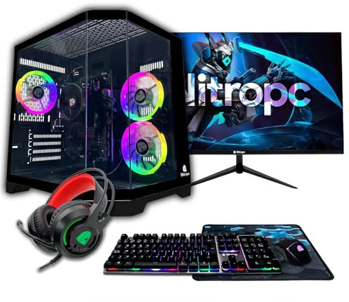 NitroPC - Pack Avanzado | PC Gaming Completo (AMD Ryzen 3 3200G, RX Vega 7, RAM 8GB, 480 GB SSD, Windows 11 Pro| WiFi, Monitor 24, Teclado, ratón, Auriculares) Ordenador sobremesa (Negro)