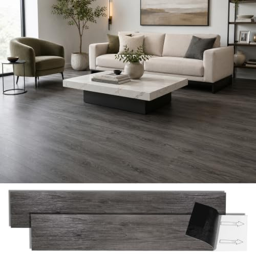 36-Pack 5m² Flooring Tiles Self Adhesive,Wood Effect Vinyl Self Adhesive,Peelable Sticker, Self Adhesive Floor Tile for Kitchen Living Room Bathroom Planks, 2.0 mm Thick Vinyl Flooring(15.24x91.4 Cm)