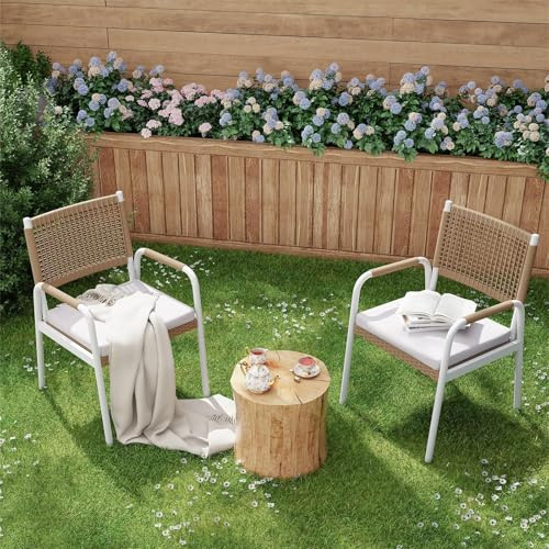 Koioplie Gartenstuhl Rattan 2er Set Terrassenstühle, Weiß