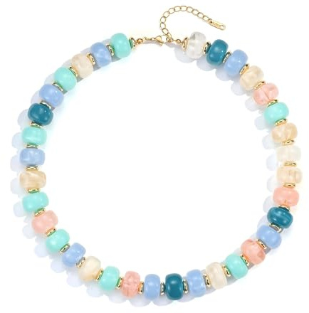 SIXDUTON Boho Bunt Perlenkette Damen, Statement Kette Chunky Beaded Choker | Bunte Perlen Kette für Damen Strand Alltag Sommer Halskette Verstellbar Bohemian Geschenke Schmuck für Frauen Mädchen