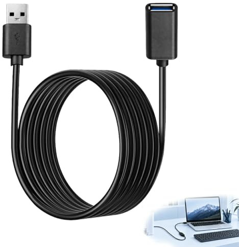 Jiyeo USB 3.0 Extension Cable 5m, High Speed USB Extender Lead | Type A Male to Female Data Transfer Cord for PC, Laptop, Keyboard, Mouse, Printer, Long USB A Extension Cable
