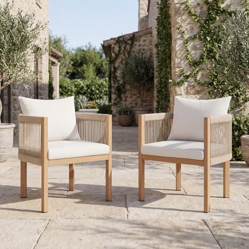 Ya-Home Gartenstühle 2er Set, Loungesessel Outdoor wetterfest, Balkonmöbel Lounge, Terrassenstühle mit Rücken Kissen und Sitzpolster, Gartenmöbel Sessel Rope Design für Garten & Balkon, Beige