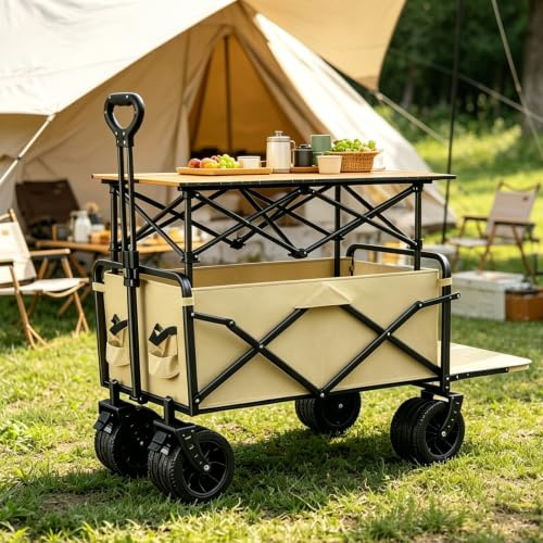 GSATREY Carrito de Venta Ambulante Plegable, Puesto Portátil para Vendedores de Comida, Ideal para Mercados Callejeros, Ferias y Eventos al Aire Libre(Beige)