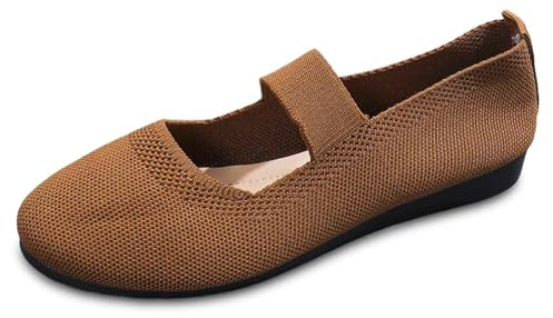 Ballerinas Women's Elegant Sporty Balerina Shoes Medieval Wide H Ballerina Summer Shoes Comfortable Flat Shoes Traditional Shoes Knitted Breathable Strappy Ballerina Dance Shoes, O Brown, 10 UK