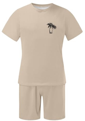 Générique Moderiktig sommardräkt för män, nöttryck, kortärmad T-shirt, shorts, andas, lugnande, semester, daglig användning