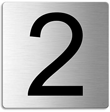 Plaque - Numéro de porte - 2 | 85x85 mm auto-adhésif | acier inox brossé Nr.48302