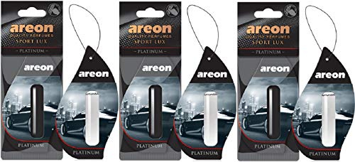 AREON Liquid Auto Parfüm Sport Lux Platin Autoduft Hängend Duftflakon Parfüm Flakon Lufterfrischer Aufhängen Anhänger Spiegel 5ml Schwarz 3D Set (Platinum Pack x 3)
