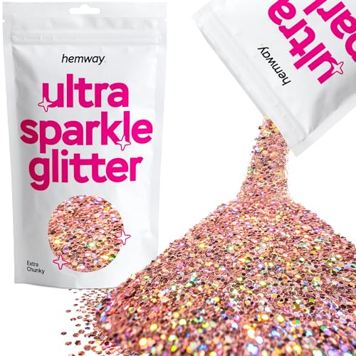 Hemway Ultra Sparkle Glitter Rose Gold Holographic 100g Extra Chunky | Glitter for Arts & Craft, Makeup, Nail Art, Crafting, Card Making, Sparkle Decoration