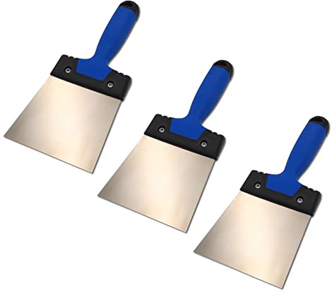 DEWEPRO Fugenspachtel 3er Set 140 mm (14 cm) – Edelstahl säurebeständig & rostfrei – Ergonomischer 2K Softgriff – Breitspachtel für Fugen, Trockenbau, Fliesen & Renovierung
