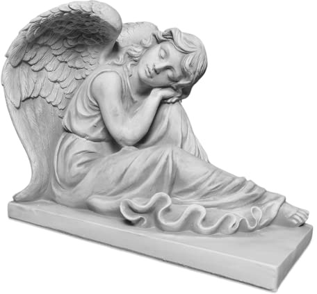 gartendekoparadies.de Engel Statue auf einem Sockel, Steinfigur, Grau, Frostsicher aus Steinguss für Außenbereich, H. 42 cm, 45 kg