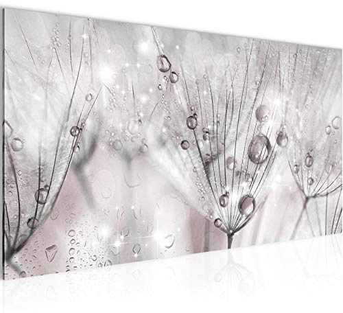 Runa Art Wandbild Pusteblume 1 Teilig 100 x 40 cm Modern Bild auf Vlies Leinwand Natur Wohnzimmer Schlafzimmer Rosa Grau 019912a