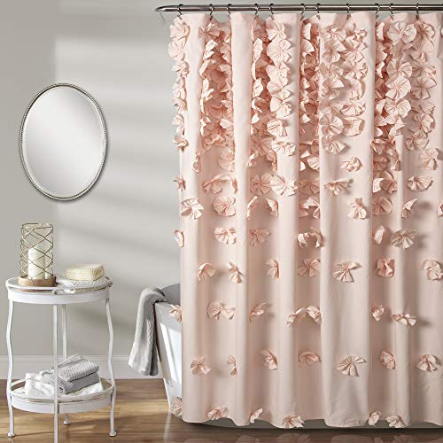 Lush Decor Riley Shower Curtain, 72 W x 72 L, Blush - Luxury Shower Curtain With Bows - Charming Texture - Beautiful & Elegant Girly Bathroom Accessory - Romantic, Vintage Glam Bathroom Decor