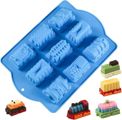 JasCherry Silikon Kuchenform, Bonbon Schokoladenformen, 9 Hohlraum 3D-Zug Geformt Motivbackformen, für Eiscreme Chiffon Kuchenform Backen Cupcake Form (29.6 X 24 X 4 cm), Farbe Zufällig