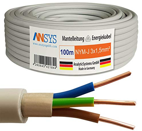 TechMech 100m NYM-J 3x1,5 mm² Mantelleitung Feuchtraumkabel Elektrokabel Kupfer Made in Germany