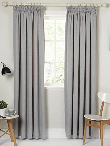 Kinfolk Textile Blackout Thermal Pencil Pleat Tape Top Insulated Pair of Blackout Curtains Including 2 Tiebacks (Grey Silver, 46 x 54)