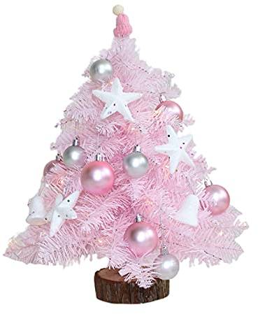 Dysetcs Künstlicher Mini-Weihnachtsbaum mit Glitzerkugeln, 45 cm, Rosa