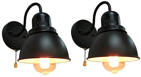 QJUZO Vintage Wandleuchte mit Zugschalter, Retro Industrie Wandlampe, E27 Innen Wandbeleuchtung für Café Loft Restaurant Schlafzimmer Küche Esszimmer Flur Schwarze Eisen Wandleuchte,2Pcs