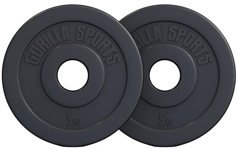 GORILLA SPORTS® Dischi Pesi - Singolo o Set, 1,25/2,5/5 / 10/15 / 20 / 30kg, per Manubri e Bilancieri, Foro 50mm, Nero - Olimpici, Sollevamento, Piastre, Sport, Allenamento