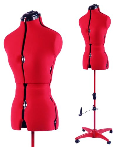 PDM WORLDWIDE Verstellbare Schneiderpuppe zum Nähen, weibliche Größe 34-42, steckbare Körperform mit 13 Zifferblättern, Abnehmbarer Rollfuß, 108 cm - 152,4 cm Höhenbereich für Kleidung, Größe S bis M
