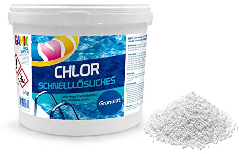 Chlorgranulat für Pool 3 kg - Schockchlorung Pool - Desinfektion Chlorung Pool - Pool Chemie - Pflege für Schwimmbad