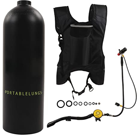 Alomejor 2L Tragbare Sauerstoffflasche Tauchen Rebreather Schultergurte Tauchflaschen-Kit für Unterwasseratmung(Schwarze Flasche Mitesser)
