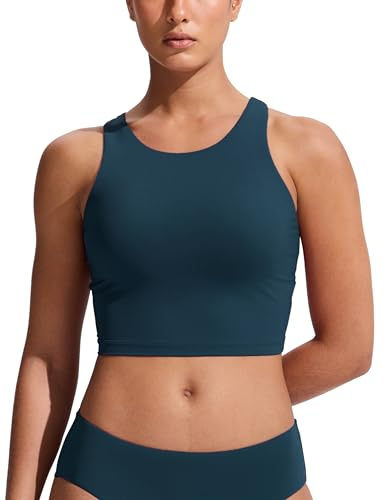 CRZ YOGA Dam Racerback Bikini Toppar Snabbtorka Modest Baddräkt Top Sport Vadderad Baddräkt Insignia blå XS