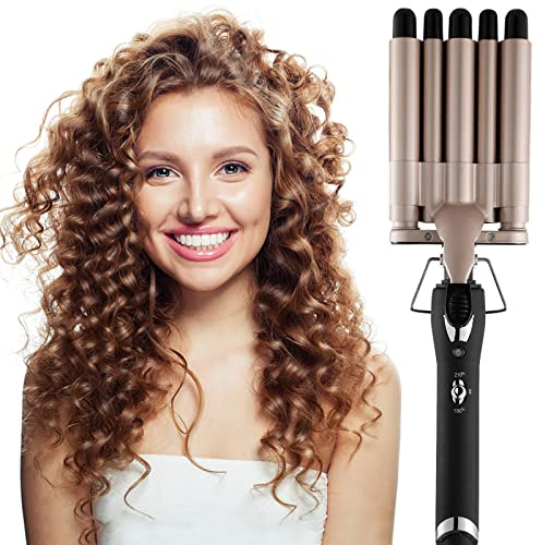 5 Barrel Curling Iron Wand 0.6 Inch Hair Crimper Waver Portable Two Temperature Setting Ceramic Hair Curler Curling Iron