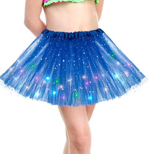 Kefiyis Tüllrock Kinder Mädchen Tütü LED Lichterkette Tutu für Ballett Halloween Karneval Party Tanzen Fancy Dress Blau