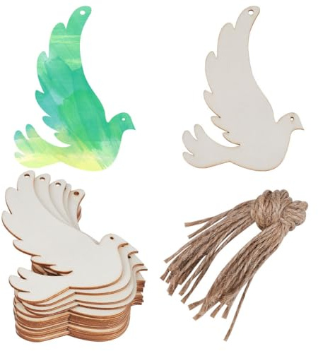 GORGECRAFT 20 Stück Taube Aus Unlackiertem Holz Zum Aufhängen 8.3x12cm Weihnachtsanhänger Scheiben Ornamente-Sets Mit Lochseilen Für Hochzeit Weihnachten Geburtstag Mottoparty Dekoration Malerei