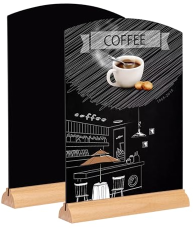 COSHEHKG A4 Schiefertafel zum Beschriften 2 Stück Kreidetafel, Bogen Tischaufsteller 32x21cm,Tafel mit Holzsockel Doppelseitig Acryltafel für Preisschilder,Buffet Party,Hochzeit