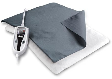 Ufesa Flexy Heat 2PH Almohadilla Térmica Eléctrica, Manta Eléctrica Lumbar, Esterilla Eléctrica, 100W, 4 Niveles de Temperatura, Temporizador, Apagado Automático, Funda Textil Gris, 46x34cm