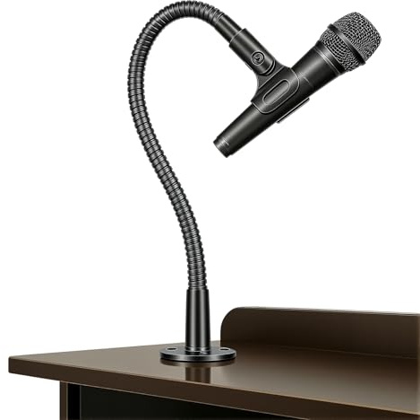 Microphone Stand - 13-INCH Heavy-Duty Flexible Gooseneck Desktop Mic Stands Holder with Flange Mount Base for Lectern Podium Podcast Meetings Lectures Streaming Gaming Studio | Microphone holder for compact lecterns and desks, up to 3.2 lb, with mic clip, 5/8-to-3/8 adapter, and 10 cable ties
