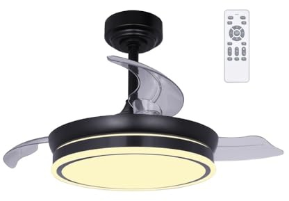wonderlamp - Ventilador de techo silencioso, aspas plegables Perla Mini, Ventilador LED, Motor DC, 3 CCT Regulable 46W, Negro