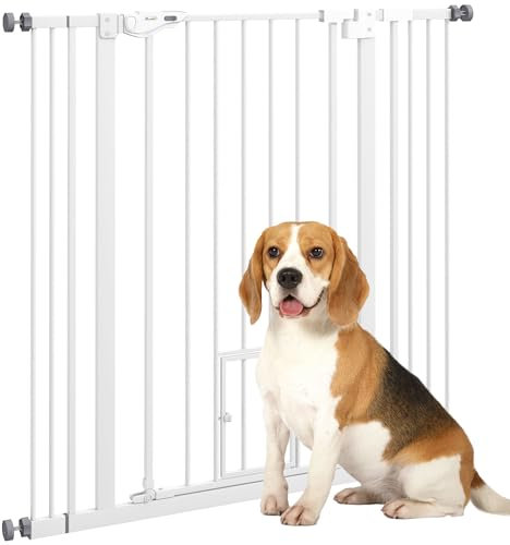 PawHut Extra Tall Dog Gate with Cat Door Auto Close for Stairs 74-101 cm Wide