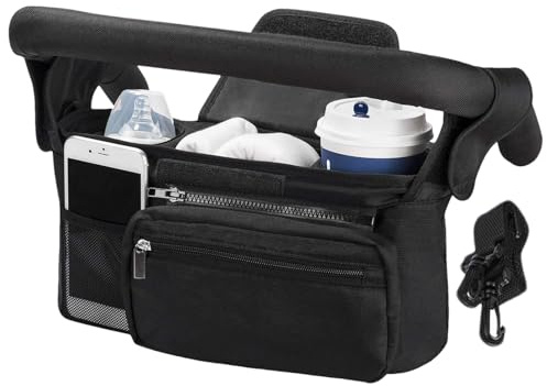 Kinderwagen Organizer Mit Isolierten Getränkehalter, Abnehmbarer Handytasche Und Schultergurt, Großer Kapazität Zum Tragen Trinkflasche/Feuchttüchern/Windeln/Handy/Schlüssel/Spielzeuge