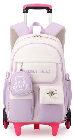 Yumenam Schulrucksack Trolley für Mädchen Rucksack mit Rollen Schulranzen Mädchen Teenager Jugendliche Daypacks Kinder Schultasche Outdoor Camping Groß Schulranzen Wasserdichter Lässige Daypack