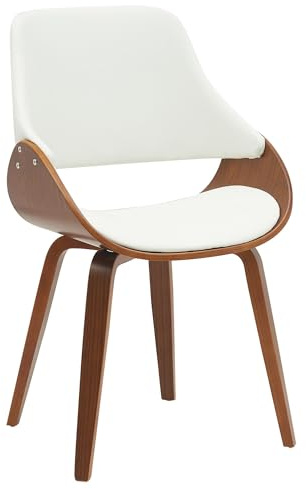 CLP Esszimmerstuhl gepolstert mit Rückenlehne Vangale, Design-Stuhl Gestell aus Bugholz, moderner Schalenstuhl für Wohnzimmer Farbe walnuss/weiß Material Kunstleder