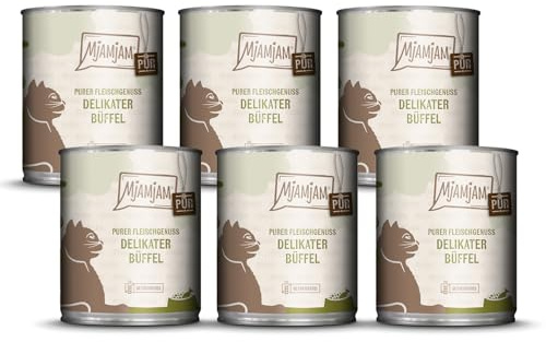 MjAMjAM - Cibo umido premium per gatti - Puro piacere della carne - delizioso bufalo puro, confezione da 6 (6 x 800g), senza cereali con carne extra