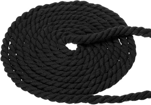 PATIKIL 1/2 Pollice x 50 Piedi Corda di Cotone Naturale Intrecciata 3 Trefoli Corda di Cotone Spessa e Resistente Corda per Tiro Fune per Ringhiere Artigianato Decorazione, Nero