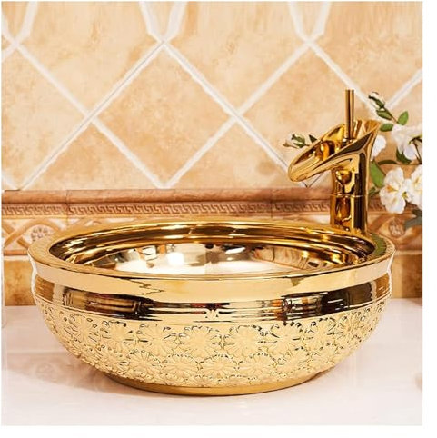 Aufsatzwaschbecken, Aufsatzwaschbecken, Aufsatzwaschbecken, Keramik-Badezimmerwaschbecken Luxuriöses bemaltes Keramikwaschbecken, rundes Porzellan-Überbauwaschbecken for Bar und kleine Garderobe, chin
