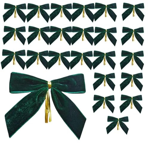 24 lazos de terciopelo verde para árbol de Navidad, lazos de terciopelo, lazos de terciopelo de Navidad, lazos de terciopelo de Navidad, lazos de guirnalda de terciopelo de Navidad, lazos de guirnalda