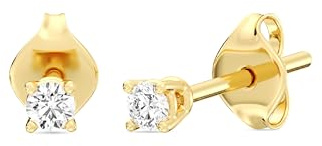 Gilded 1/10 Carat Total Weight Lab-Grown Diamond 14KT Gold Plated Silver Stud Earrings for Women| Hypoallergenic Fine Jewelry | 4-Prong Basket, Push Back Nut | SI1 Clarity, F Color, Round Cut