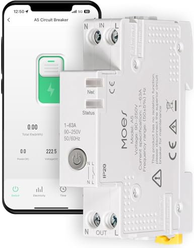 MOES Smart Zeitschaltuhr Hutschiene 1P+N 16A 25A 40A 63A Mit Metering,Wlan Schalter für Sicherungsautomat Kompatibel Alexa & Google Home, Überstrom- und Überspannungsschutz, Smart Life/Tuya App