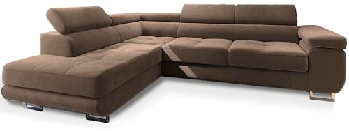 Masseno Ecksofa Selva L-S mit Schlaffunktion L-Form, Glamour Sofa mit Bettkasten, Wohnzimmersofa, Couch, Soffa, Bettsofa, Couchgarnitur - Beige, Monolith 09