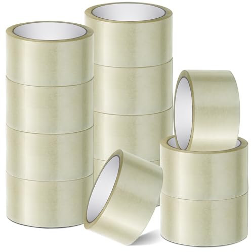 Stick Well 12 Rolls Clear Parcel Tape, 48mm X 66m, Strong Heavy Duty & Low Noise Packing Tape for Packing Boxes, Moving Boxes, and Secure Packaging