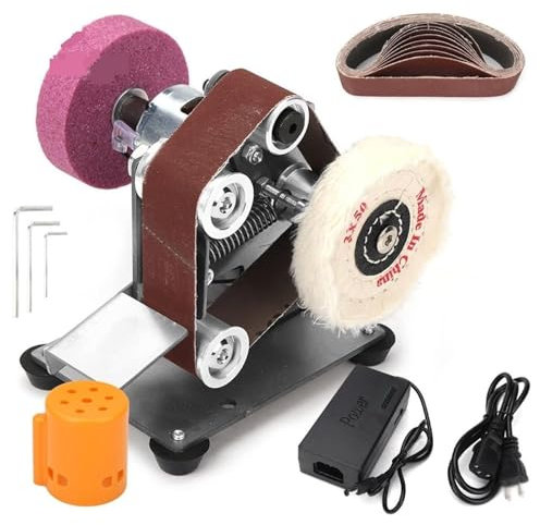 TsoLay Lijadora de Banda eléctrica, Mini lijadora de Banda eléctrica con Bandas de Lijado 10pc, 7 velocidades Ajustables, Esmerilado con Ajuste multiángulo, Ajuste Positivo e inverso, para Metal