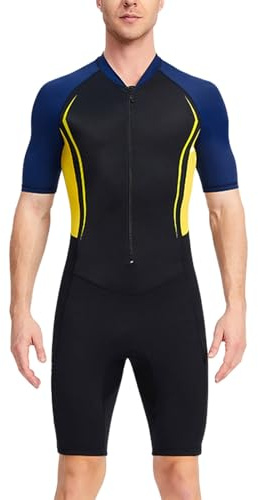 Generisch Combinaison shorty en néoprène pour homme - Séchage rapide - Avec fermeture éclair à l'avant - Résistant aux UV - Maillot de bain extensible - Pour sports nautiques - Surf, O jaune., XXL